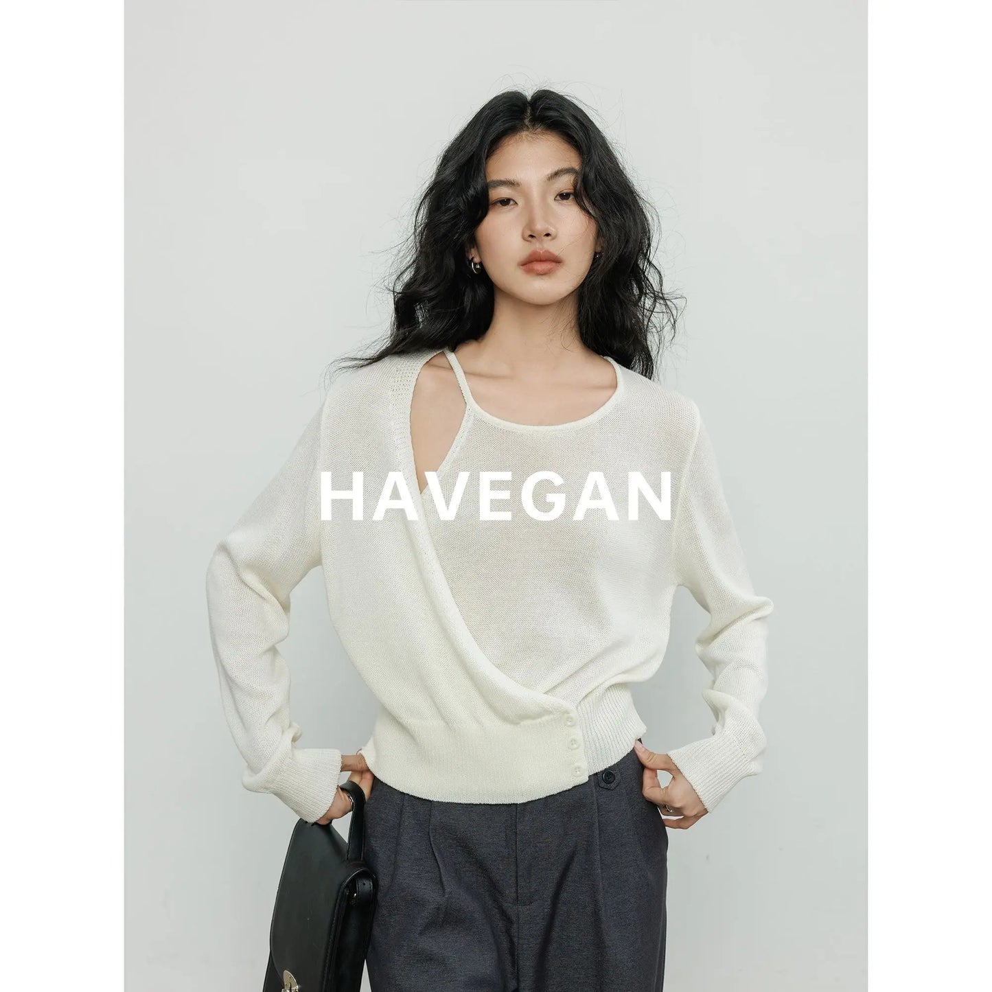 Fashion Retro Knitted Sweater for Women in Spring 2025 New Round Neck Long Sleeve Loose Top Solid Color Personalized Pullover