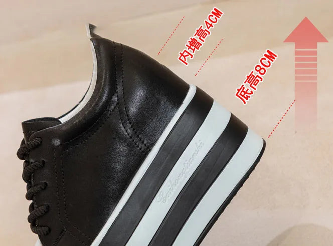 Fujin 12cm Genuine Leather Synthetic Women Autumn Spring Platform Wedge Women Fashion Sneakers Chunky Shoes Vulcanize Skateboard