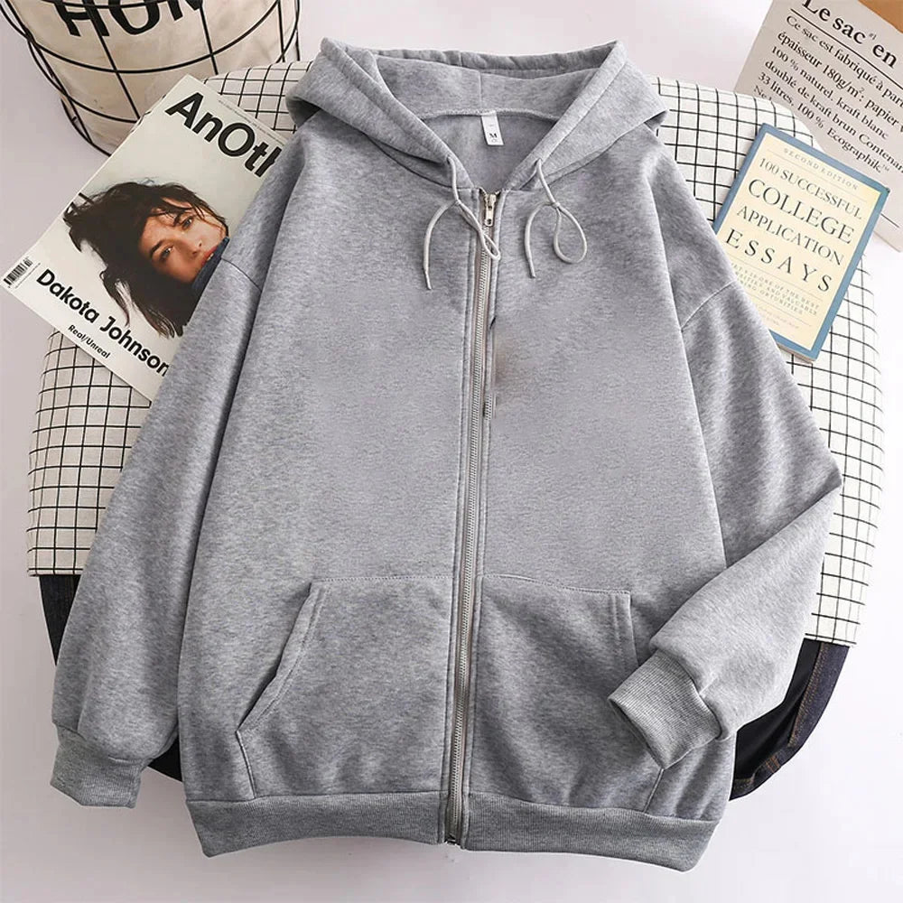 25 High Street Hoodie Men Solid Color Zip Up Long Sleeve Loose Jacket Coats Casual Hooded Sweatshirt Y2K Fashion Outdoor Clothes