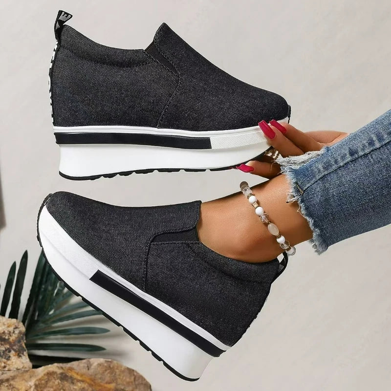 Wedges Women Shoes Platform Sneakers Height Increasing Casual Shoes Denim Canvas Shoes Women Lightweight Slip on Vulcanized Shoe