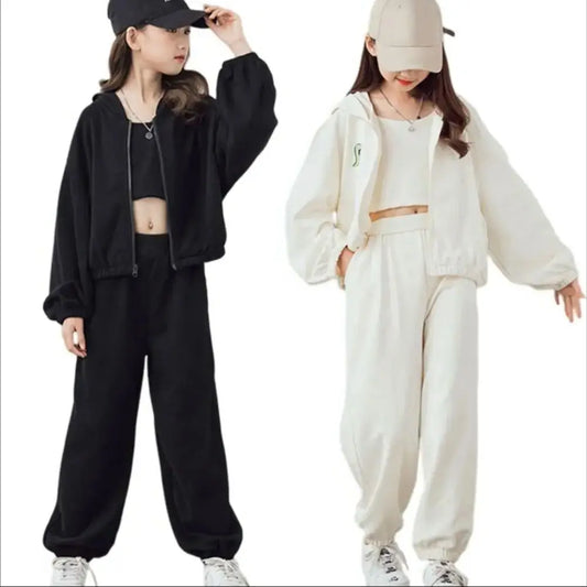 Girls Jogger Suits,3-Piece Hoodies Sweatpants Pants,Sling Undershirt Sleeved Casual Children's Sportswear for Autumn/Spring