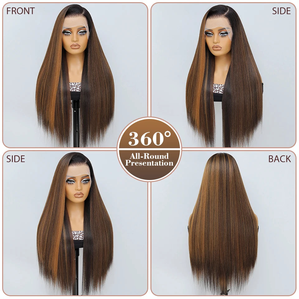 30 Inch Lace Frontal Wig Synthetic 13X6 Straight Hair Lace Wig For Afro Women High Temperture Fiber Blond Women Lace Frontal Wig