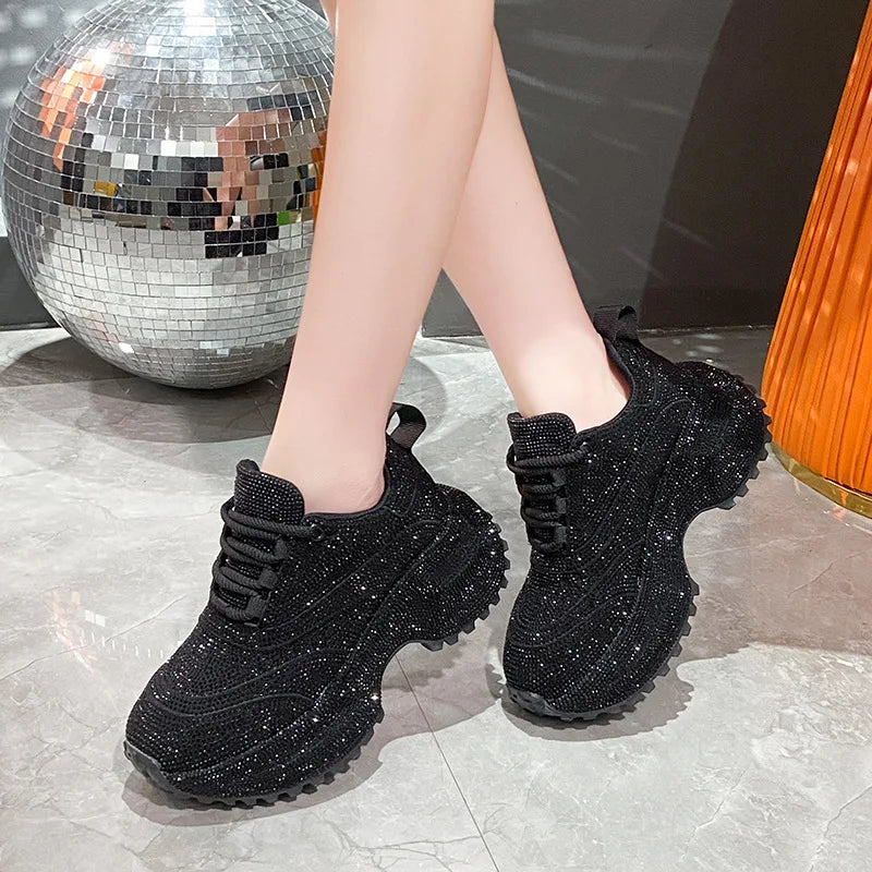 Women's Luxury Fashion Running Shoe Shining Casual Sports Shoes Thick Lace-up Vulcanize Shoes zapatillas de mujer