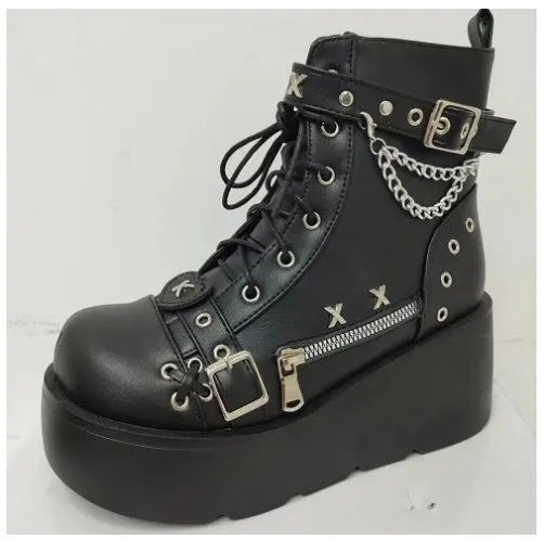 New Gothic Style Platform Vampire Cosplay Women Mid-calf Boots 2025 Winter Wedges Comfy Women Motorcycle Boots Shoes