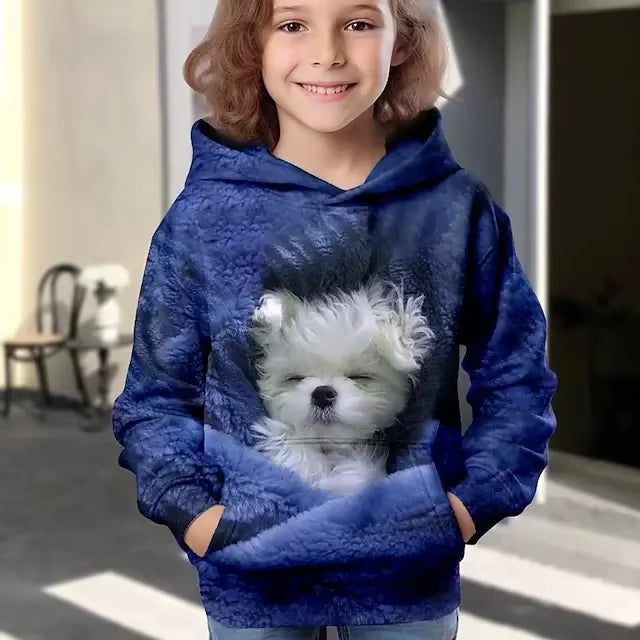 Kids Clothes Girl Hoodies Long Sleeve 3D Cartoon Print Children Spring Fall Clothes Tops Outdoor Casual Polyester Girl Clothing