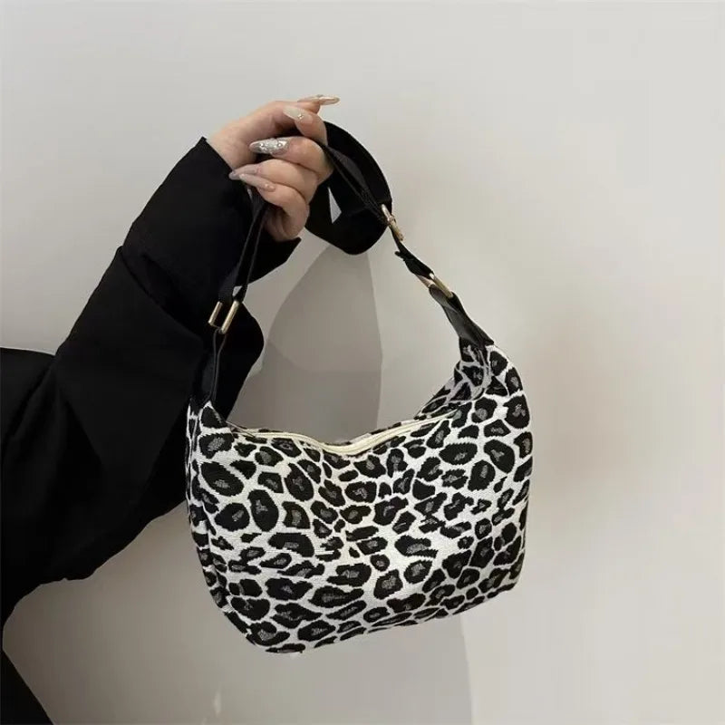 Women's Leopard Print Crossbody Bag Stylish Durable Nylon Small Purse with Comfortable Wide Strap for Shopping, Office, Travel