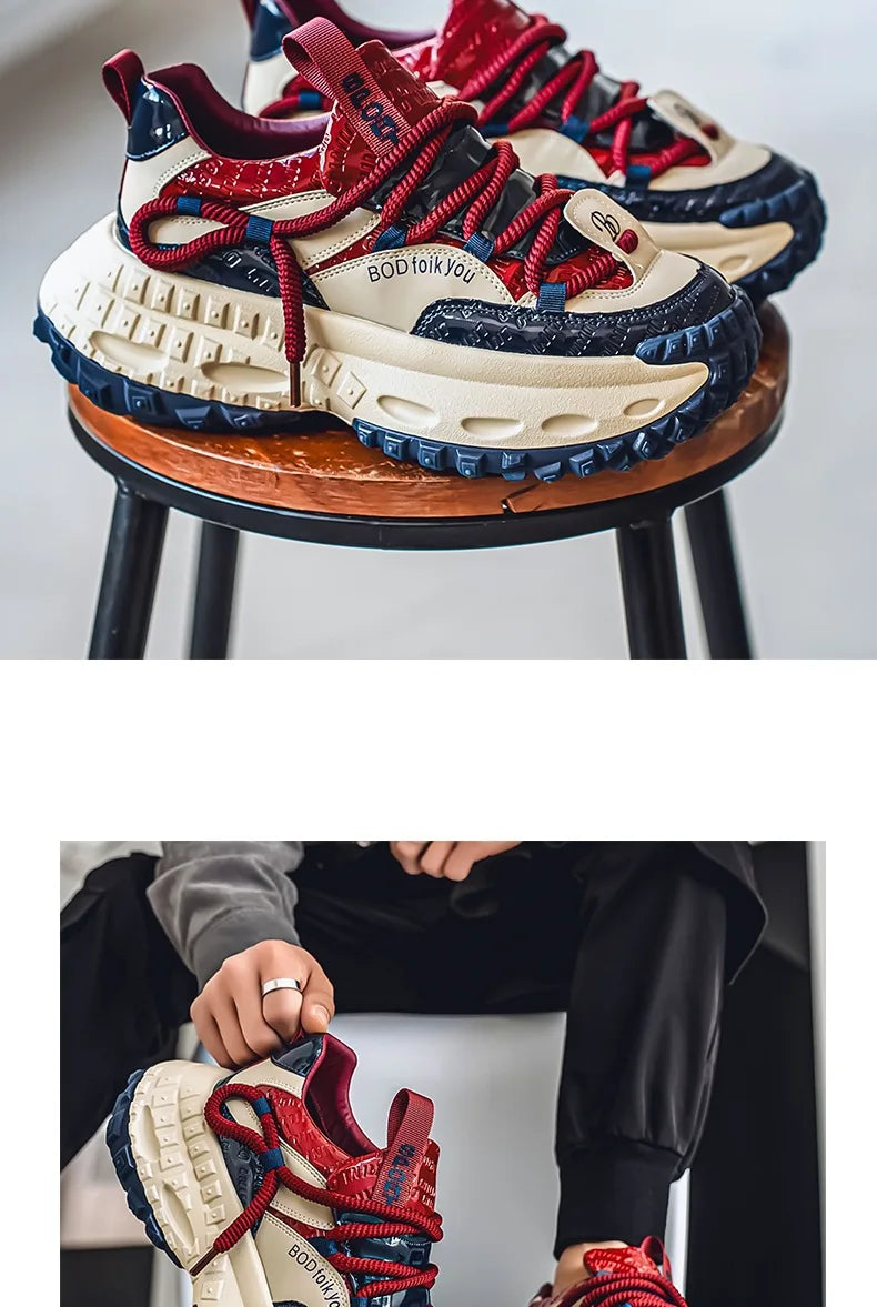 Trendy Dad Sneakers Thick Bottom Heightening Men's Casual Sports Shoes Spring Summer New Style round Toe Low Top EVA Insole