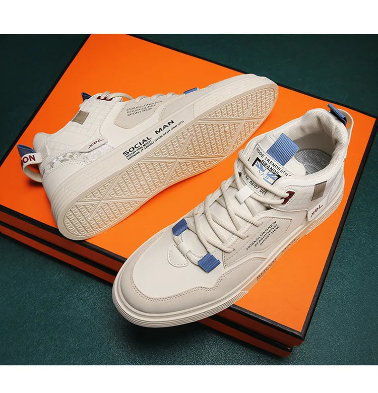 Men's Trend Casual Shoes Leather Shoes White Sneakers Leisure Male Sneakers Non-slip Footwear Men Vulcanized Shoes Size 39-46
