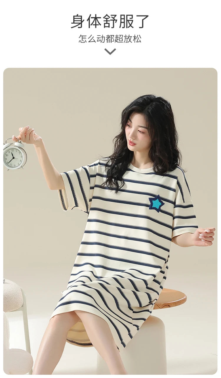 100% COTTON! M-4XL Plus Size Summer Women Nightgown Brand New Anti-bacterial HQ Nightdress Short Sleeves Sleepshirt Casual Dress