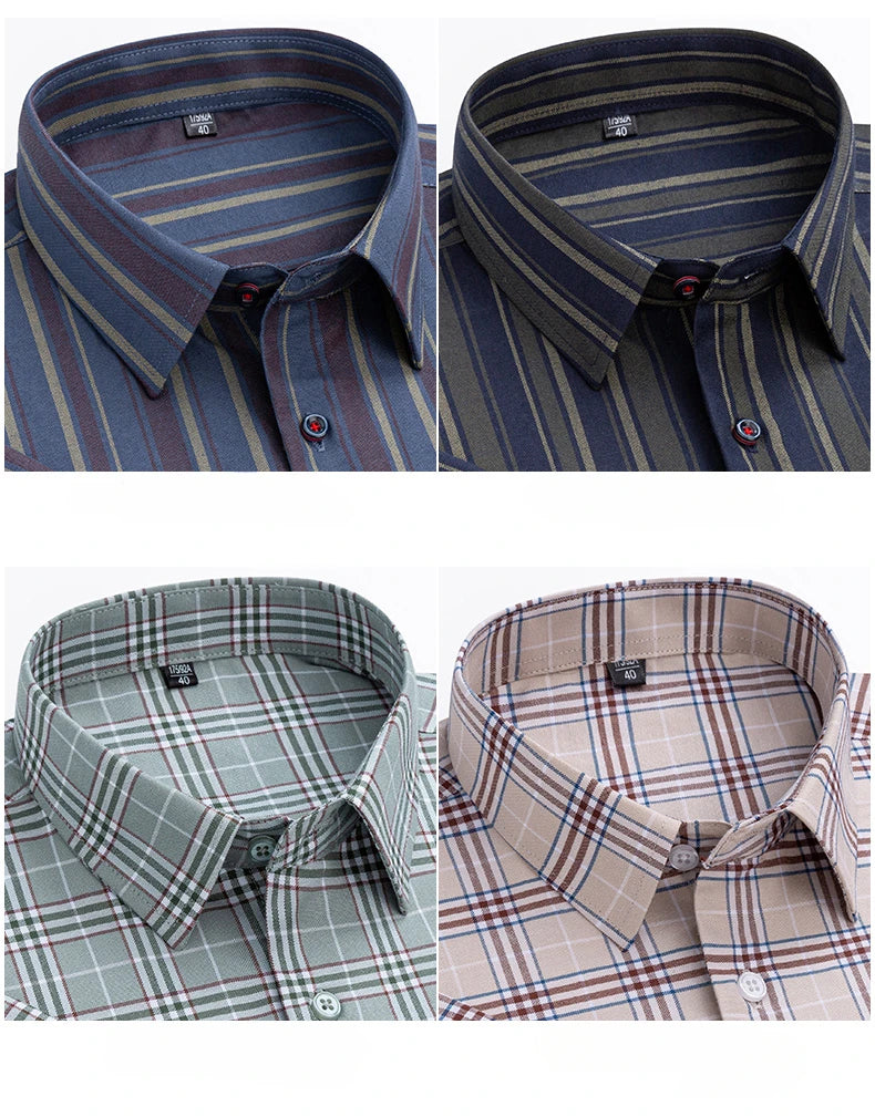 plus size 14xl 100%cotton long-sleeve shirts for men slim fit formal plain shirt soft plaid striped tops office elegants clothes