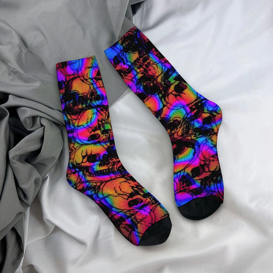 Harajuku retro psychedelic colorful dark skull print men's socks novel street trend cyberpunk style casual socks party gift