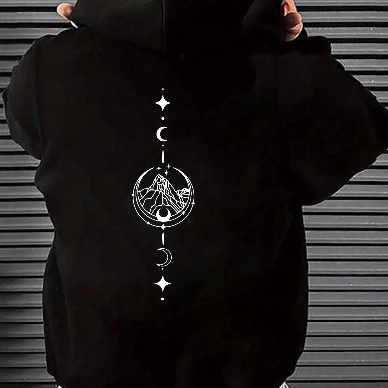 Men's autumn and winter casual fashion loose geometric print long sleeved hooded sweatshirt warm pullover BAZAARHUBO