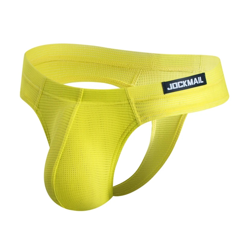JOCKMAIL Sexy Men's G-string Fashion Low Waist Solid Color Male Thongs Underwear Breathable Mesh Sports Underpants Shorts