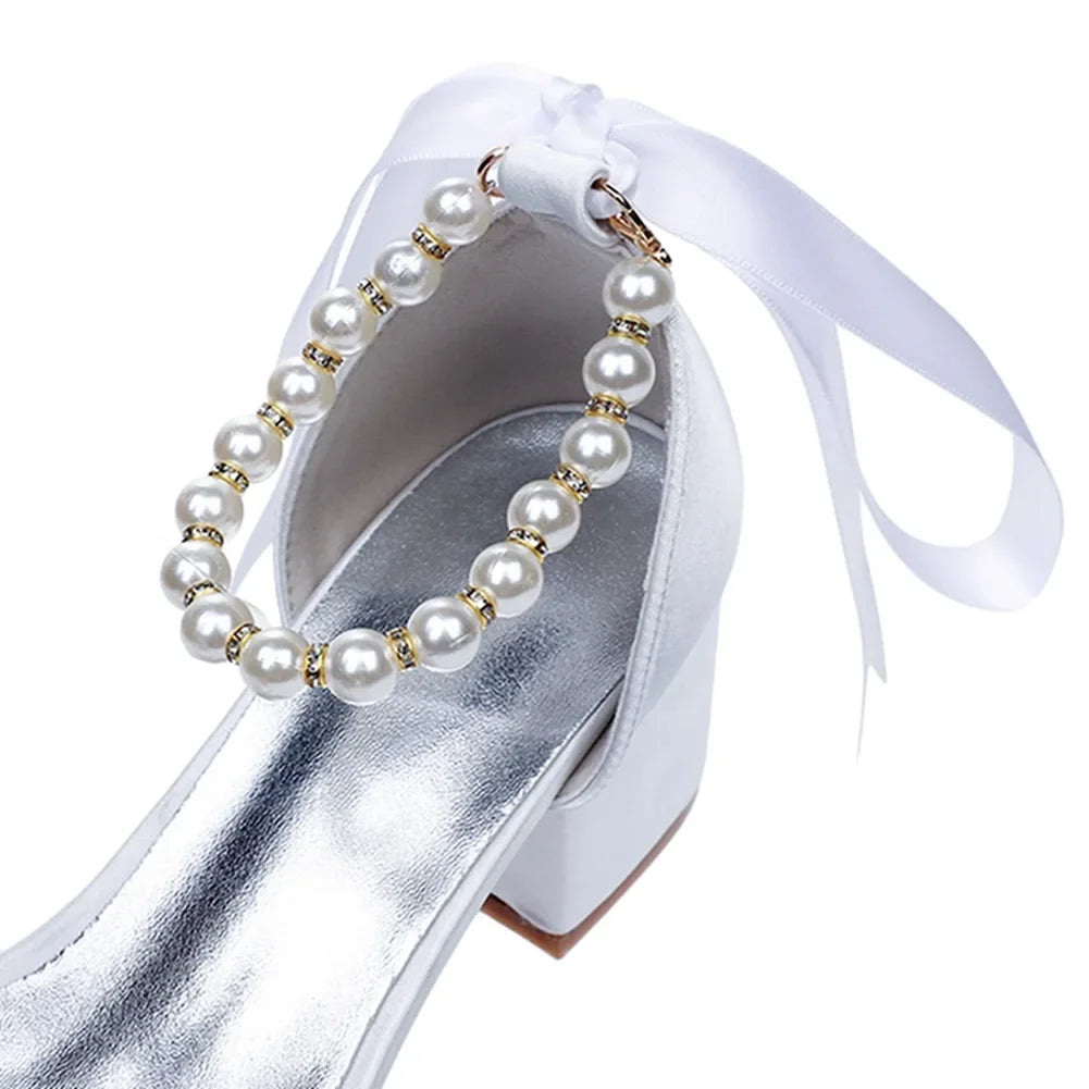 String Bead Sandals for Women Summer Peep Toe Sandals Ladies Fashion Ribbon Bow Thick High Heels Sexy Wedges Wedding Shoes 35-43