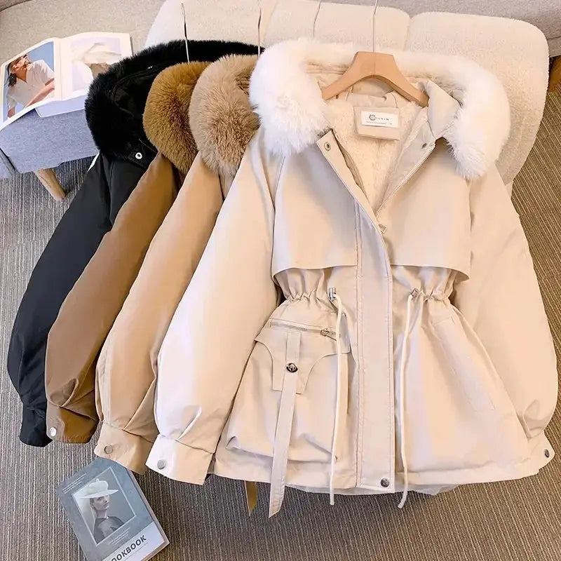 Detachable Pai Overcomes Women's Winter 2026 New Casual Down Cotton Thicken Hooded Coat Female loose Warm Wool Overcoat BAZAARHUBO