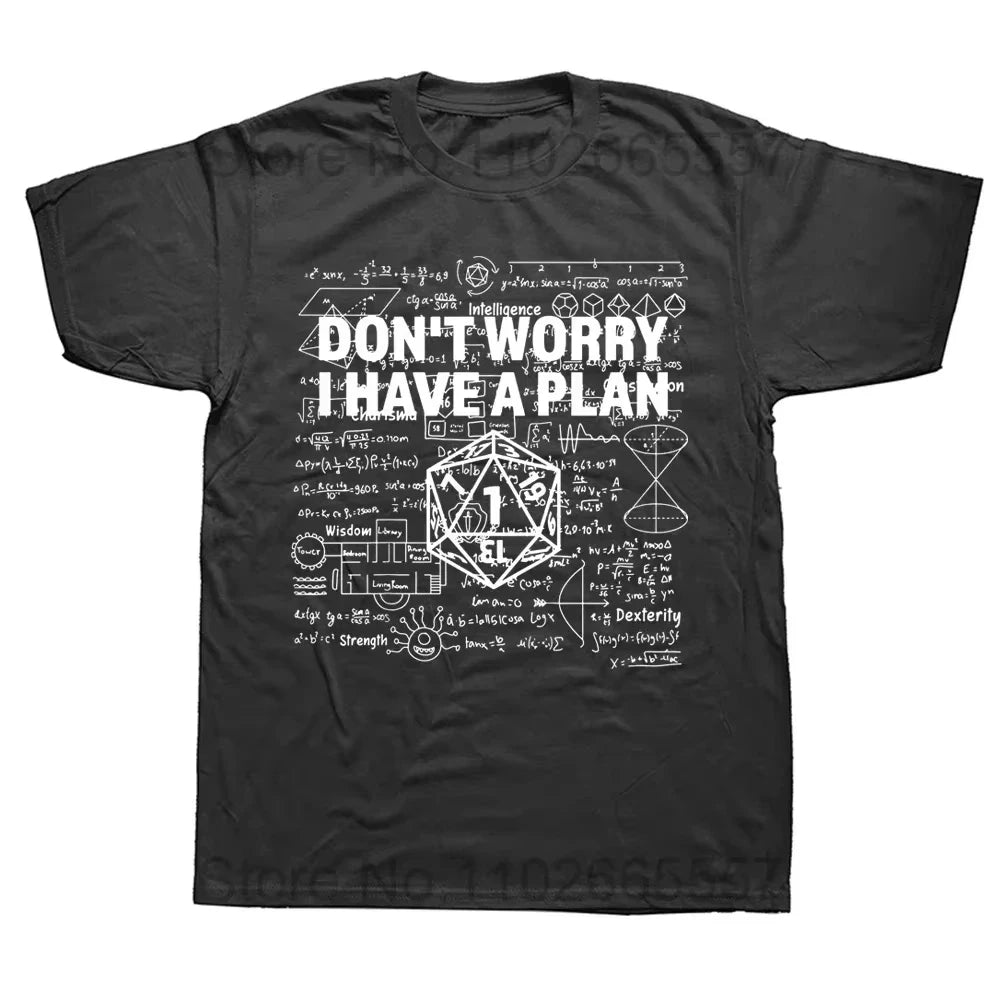 Mathematical Formula Tshirt Pattern Street Wear Short Sleeve I Have a Plan D20 Dice RolePlaying Game Tshirt Women Men Edition