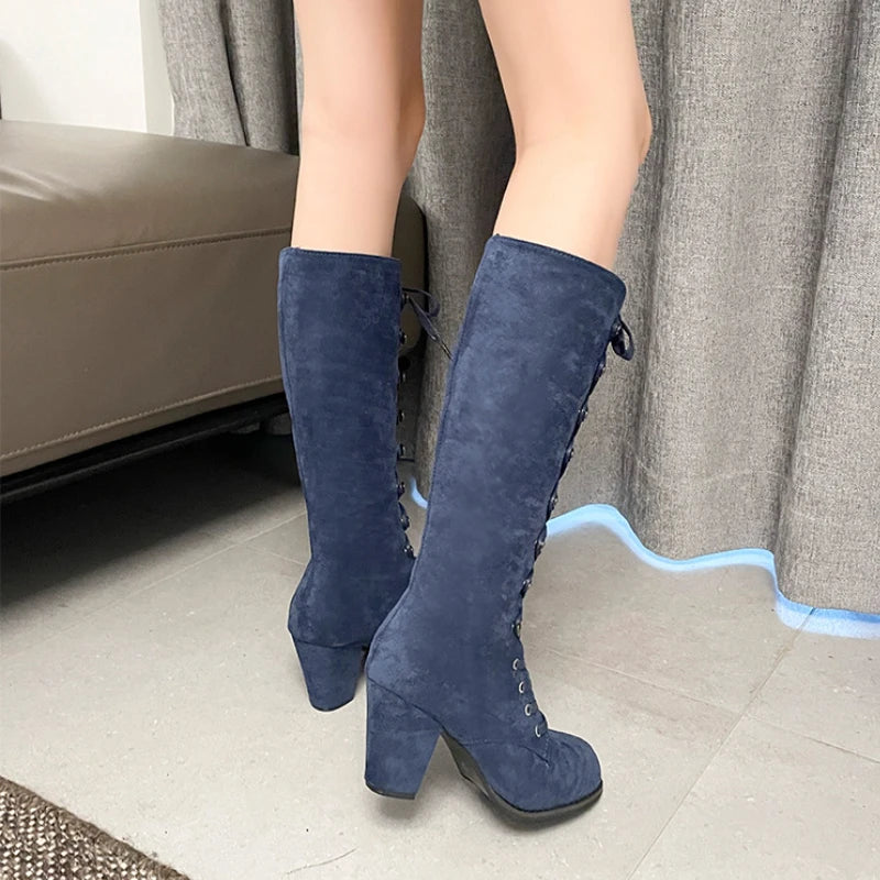 European and American Design Inspired Long Boots 2023 New Autumn High Heels Solid Color Women's Platform Zapatos De Mujer Traf