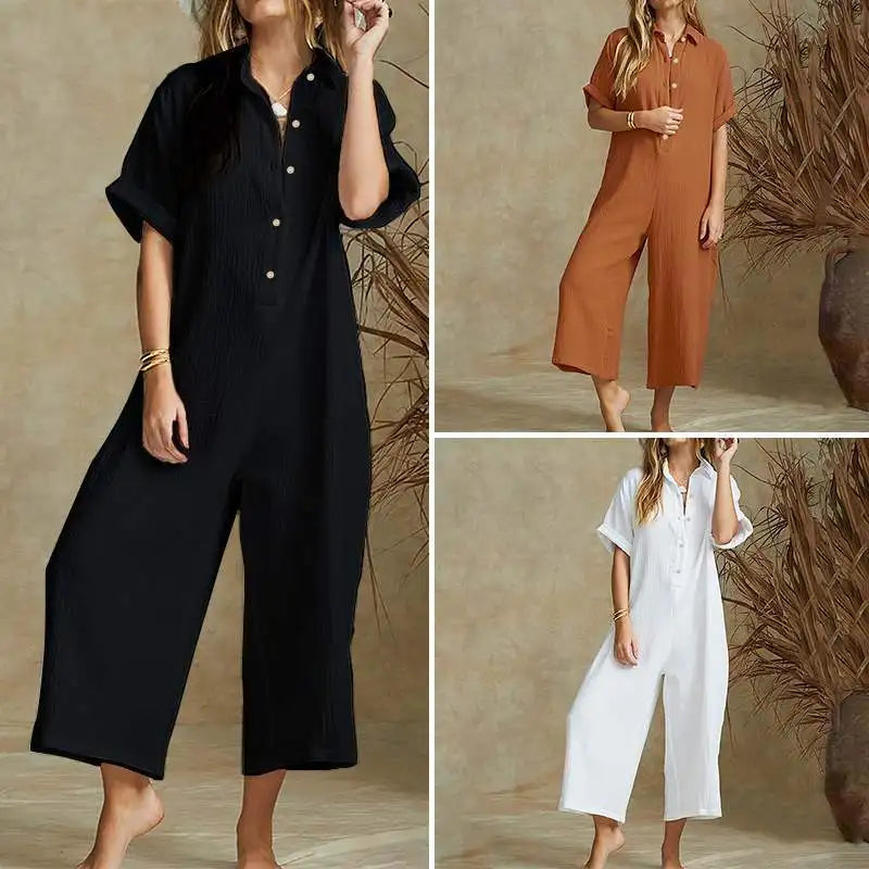 Elegant Autumn Casual Workwear Jumpsuit Cotton And Linen Women's Trousers Spring Autumn Office Lady Loose Jumpsuits Female