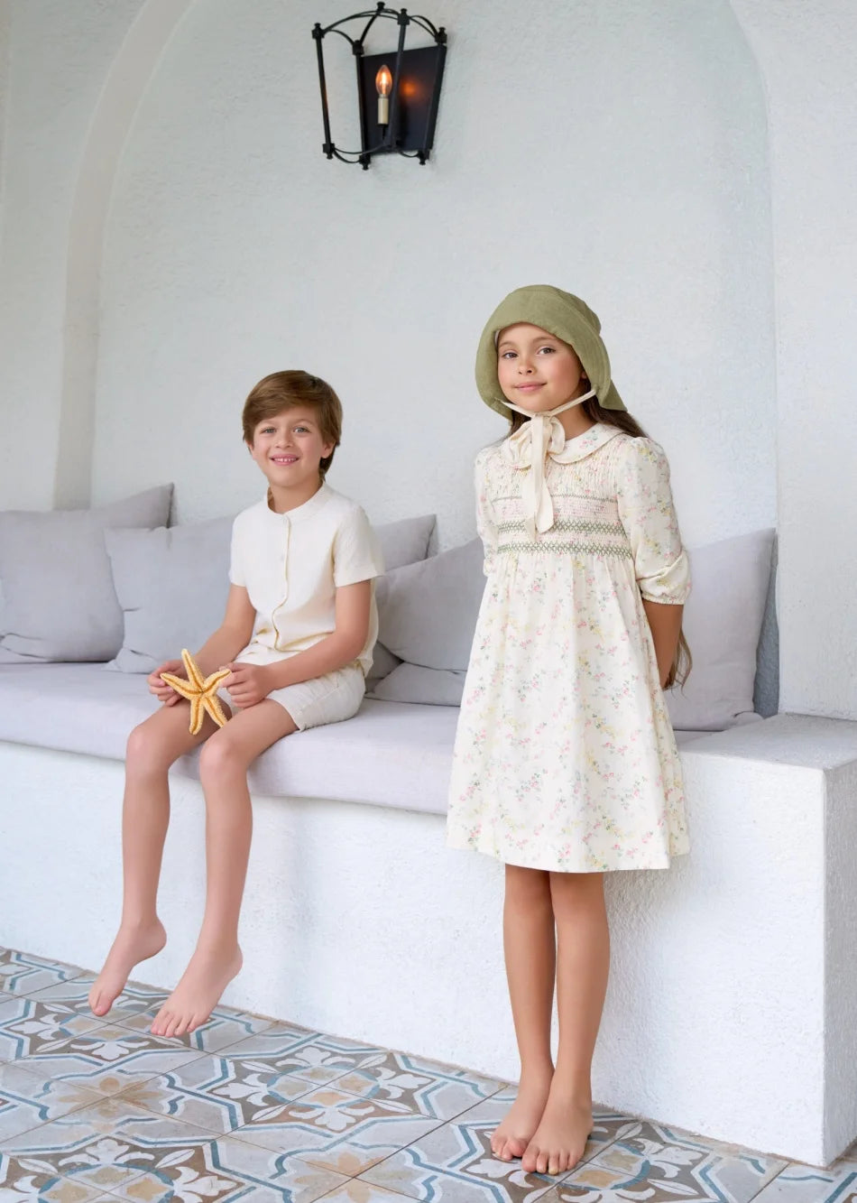 AS SS26 meadow collection pale yellow floral shabbos girls smocking dress pinstripe boys familly match clothes