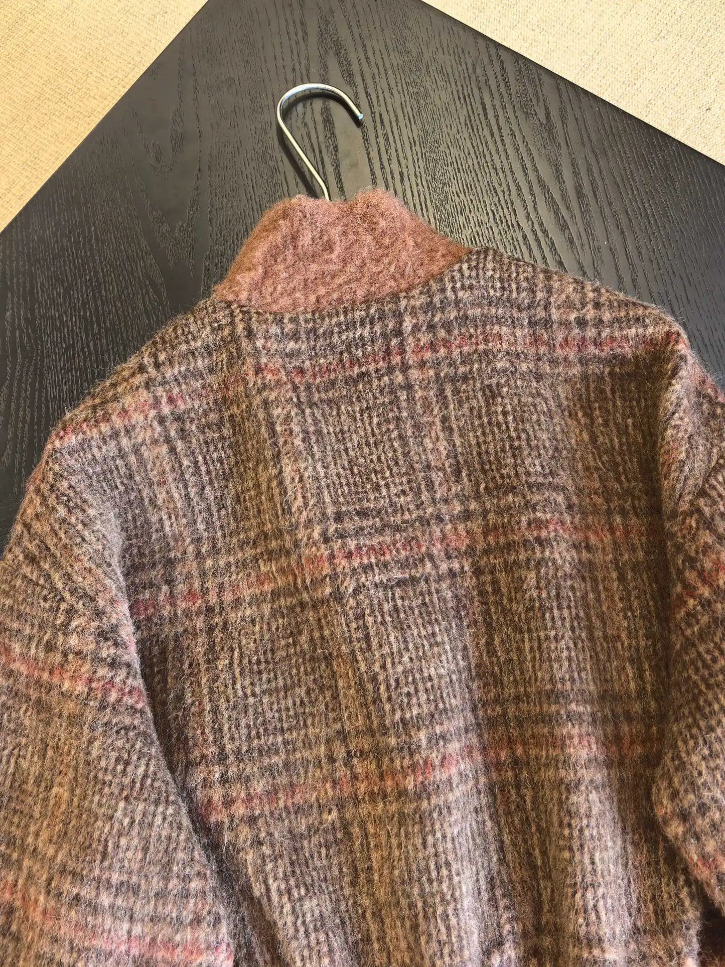26 Spring New Arrival Women's Vintage Plaid Wool Blend Stand Collar Jacket