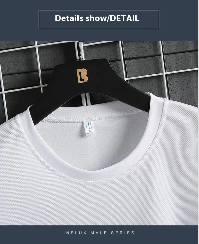 Three bar trendy men's printed sports set with smiling face pattern, mesh breathable round neck T-shirt, two-piece pants set new