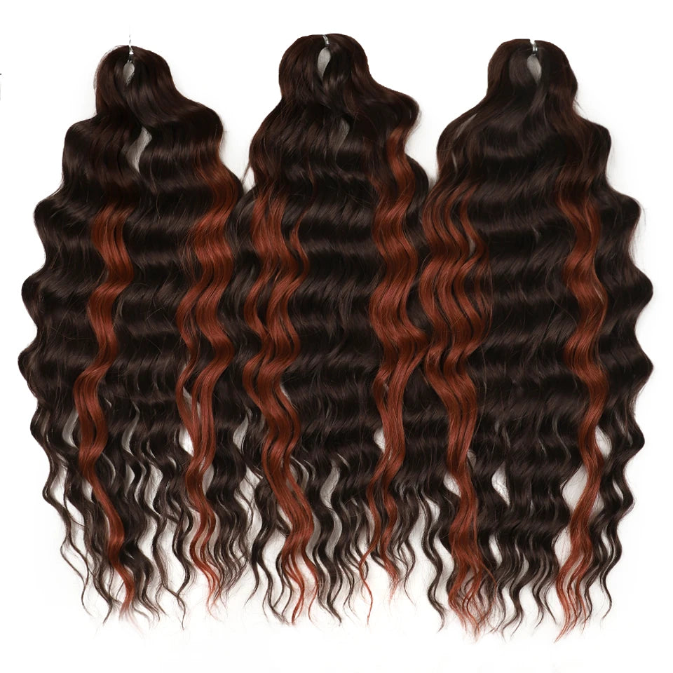 Noble 24 Inch Synthetic Hair Water Wave Braiding Hair Extensions Ombre Rainbow color Deep Wave Curl Twist Crochet Hair Extension