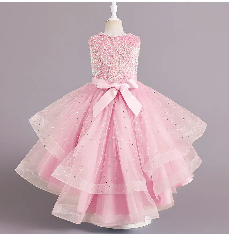 Flower Girls Princess Sequins Baby Wedding Christmas Party Trailing Dress Teenager Children Kids Elegant Vestidos for 3-15Years