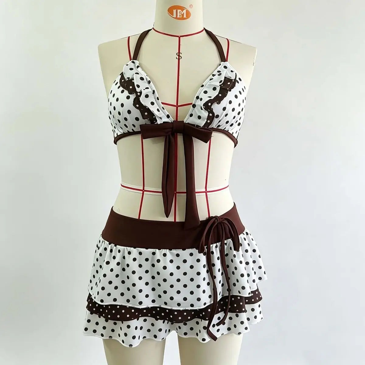 Sexy 3Piece Set Swimsuit Women's Bikini Summer Beach Y2k 2000s Polka Dot Fashion Chic Streetwear Backless Casual Top Gyaru Chic