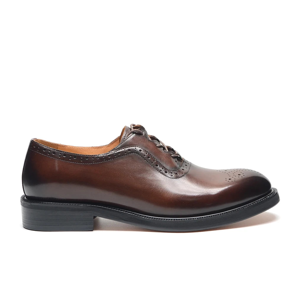 Classy Men's Oxfords Wedding Formal Shoes Handmade Genuine Leather Lace-up Brogue Round Toe Business Office Dress Shoes for Men