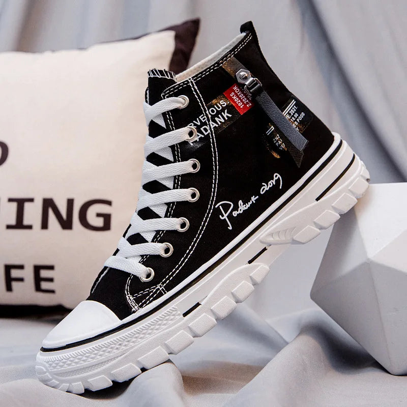 Men's Canvas Shoes High Top Sneakers Breathable Platform Casual Shoes Lace-up Flats Men Non-slip Vulcanize Shoes Tenis Masculino