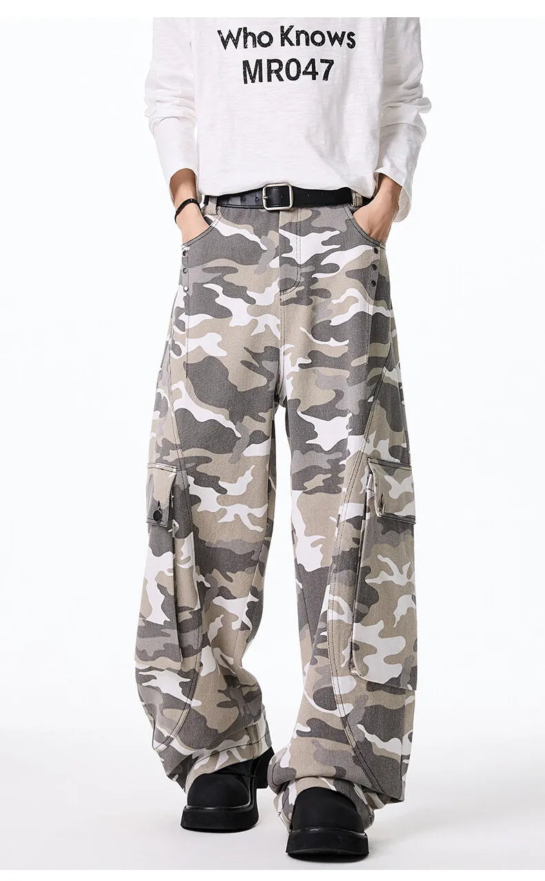 Mens Cargo pants Cotton Camo Workwear Pants Loose Fit Wide Leg Military Tactical Casual Trousers Urban Outdoor Clothing 2025
