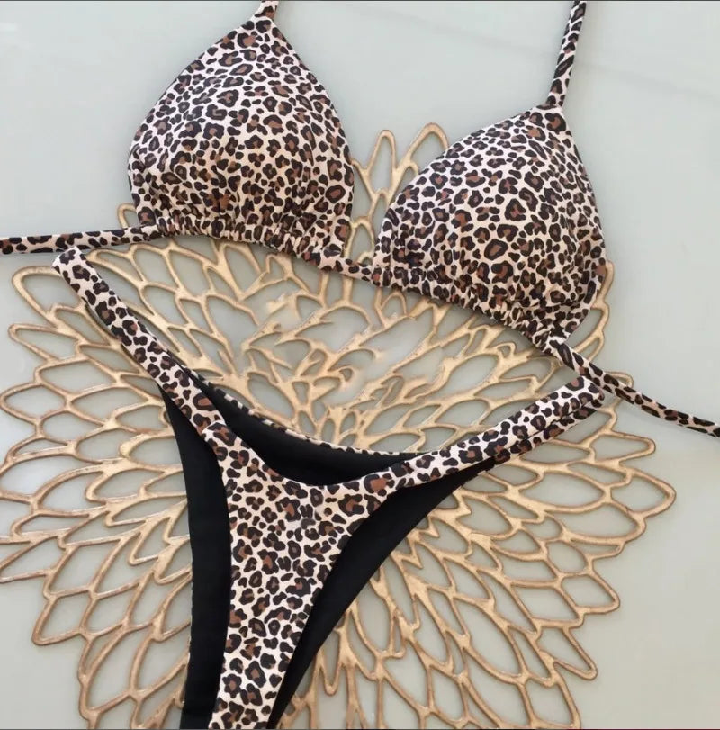 Brazilian Bikini Set Sexy Push Up Swimsuit Two Piece Triangle Tie Side Bottoms Beach Swimming Wear Bathing Suit Women