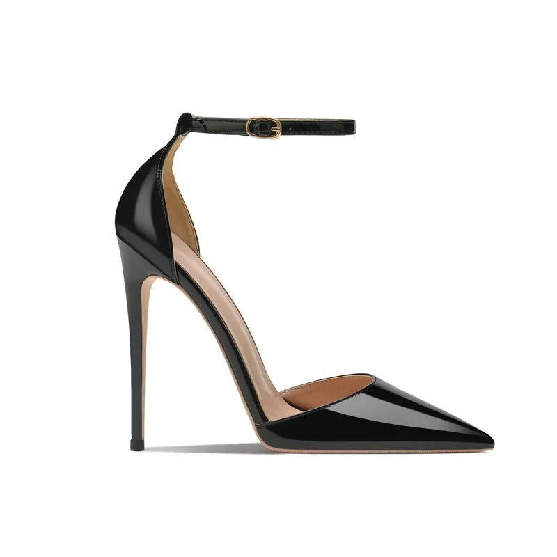 Patent Leather Women Ankle Strap Stiletto Pumps Pointed Toe Sexy High Heel Shoes 8cm 10cm 12cm Customize 33-46 Talon Femme