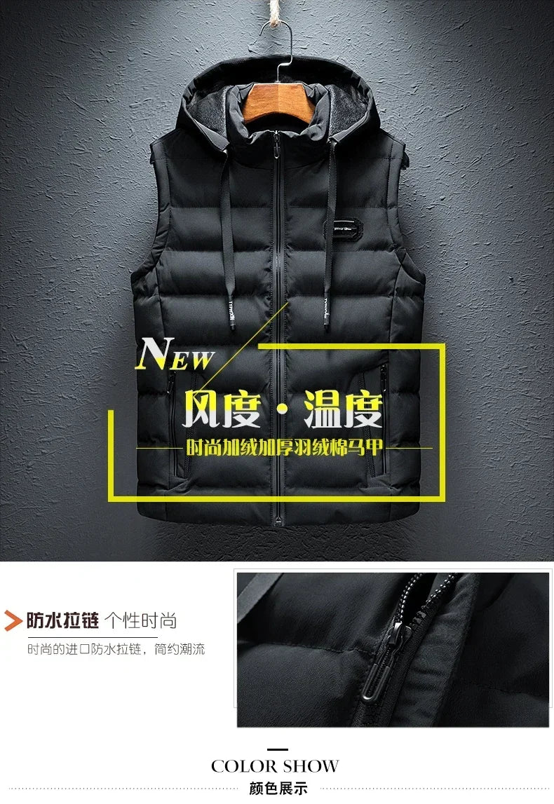 Brand Mens Jacket Sleeveless Vest Hooded Fashion Casual Coats Male Cotton-Padded Men's Vest Men Zipper Waistcoats Plus size 6XL