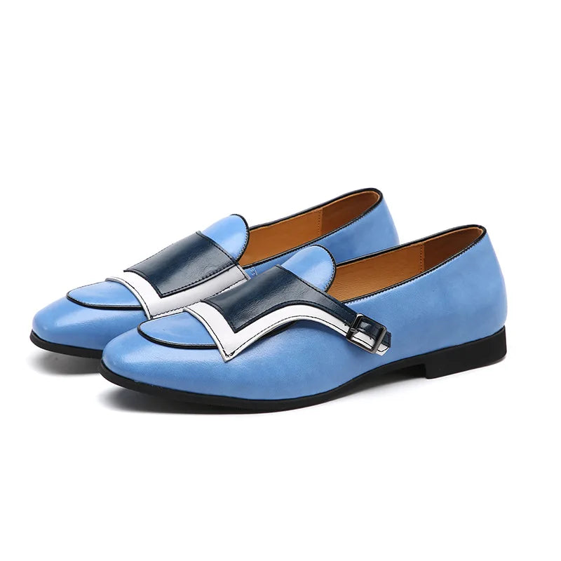 Luxury Designer New Monk Strap Blue and White Oxford Shoes For Men's Formal Wedding Prom Dress Homecoming Sapatos Tenis Masculin