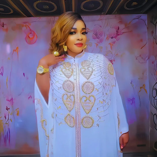 Elegant and Beautiful BUBU Two-Piece Dress African Women Dresses Chiffon African Dress Rhinestone Robe Soirée Femme Luxe