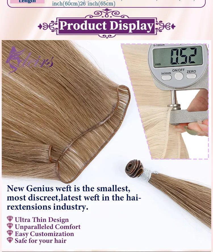 ADEIRS Genius Wefts Extensions Hair Bundles Brown Blonde 100% Real Human Hair Straight Remy Hair Invisible can Curly