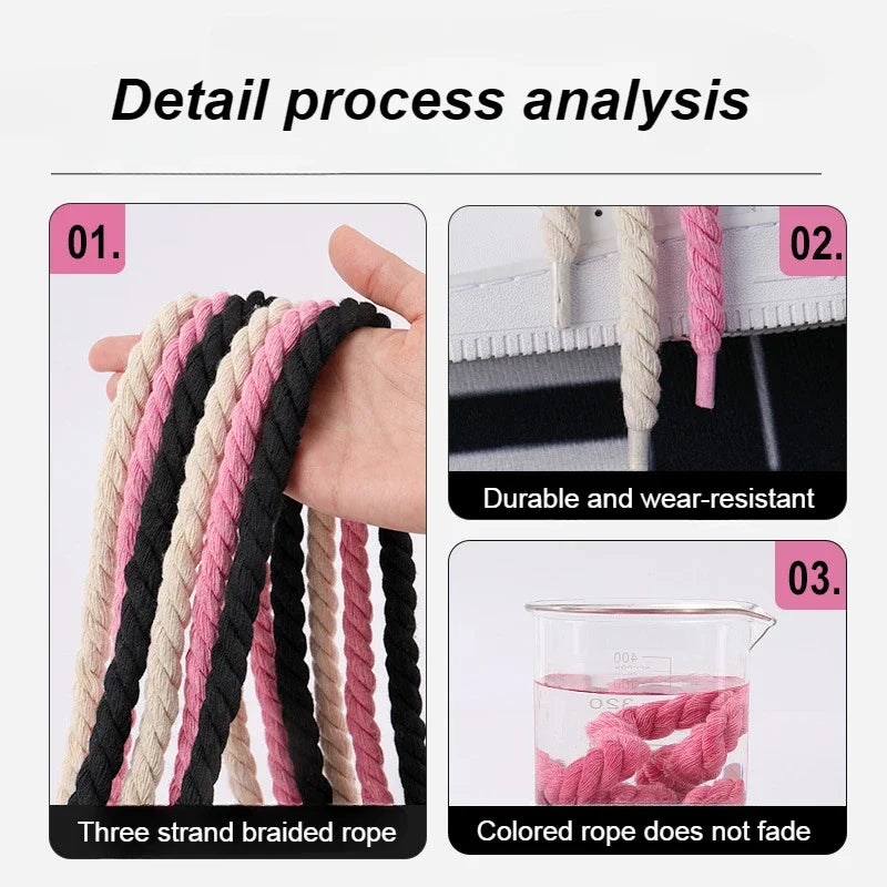 1/8Pair Round Thick Rope Laces Polyester Cotton High Quality Solid Color Laces 0.8cm 120/140/160cm Width Colorful Bold Shoelaces