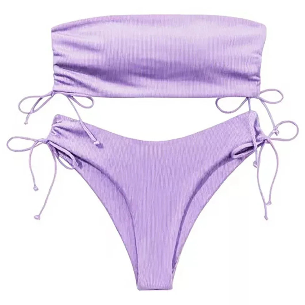 Fashionable ladies' two-piece swimsuits summer strapless bikini swimsuits solid-color strapless sexy swimsuits