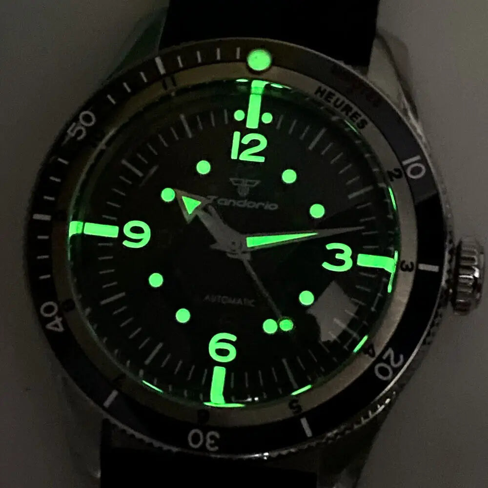 Tandorio Diver 40mm Black Dial Watch Men NH35 PT5000 Watch Automatic Bow Glass Watches for mens
