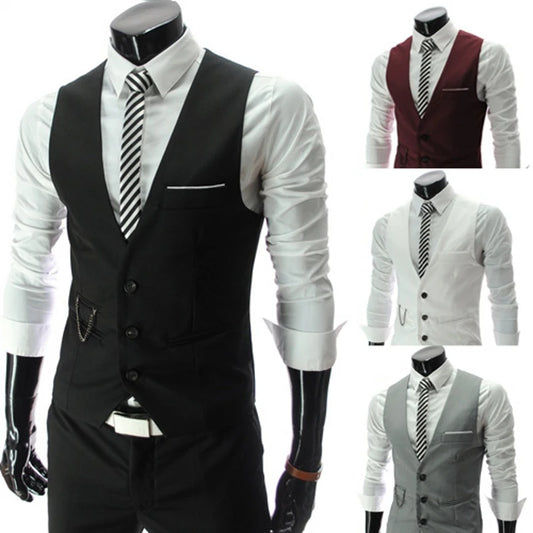 2025 New Men's Slim Fit Suit Vest Solid Color Casual Sleeveless Vest Fashion Men Black Gray Formal Bar Nightclub Waistcoat Homme
