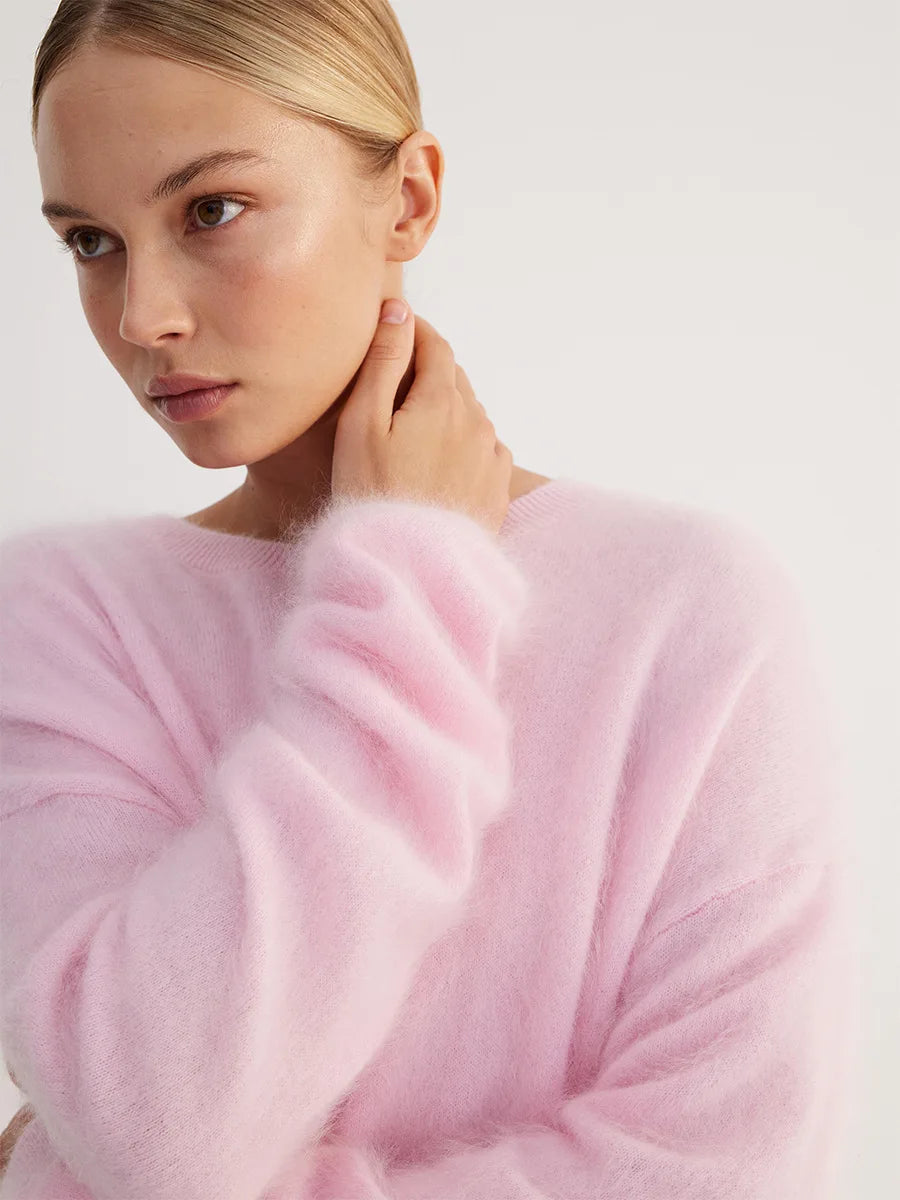 Blubelle Women's Autumn Winter Solid Color Knit Sweater O-Neck Long Sleeve Loose Fit Casual Relaxed Fashion Pullovers
