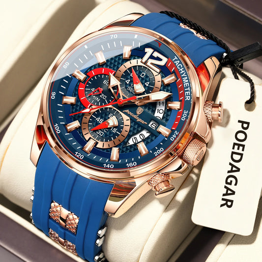 POEDAGAR Luxury Watch For Men Date Chronograph Luminous Waterproof Silicone Male Watch Fashion Sports Quartz Men's Watches Reloj