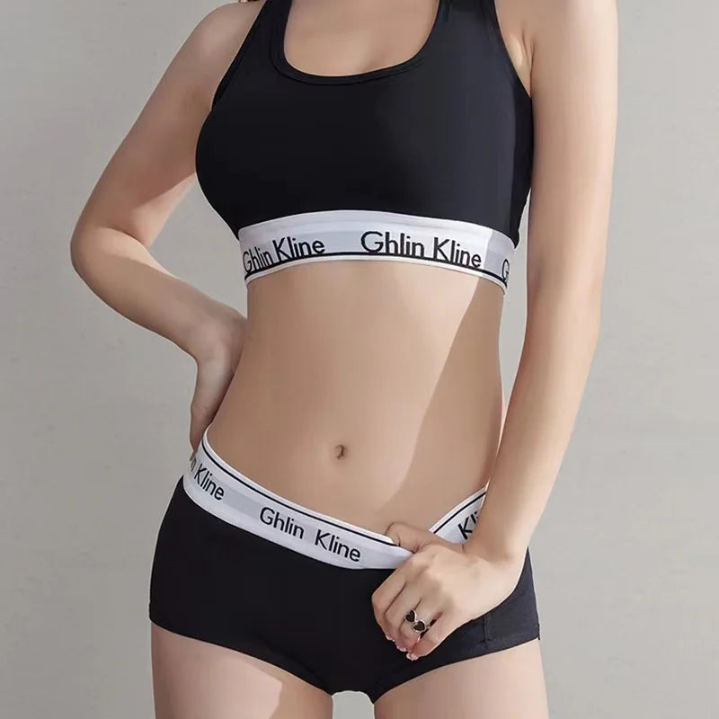 Fashion Sports Bra Panty Set Body Shaped Sponge Pad Vest with Underwear