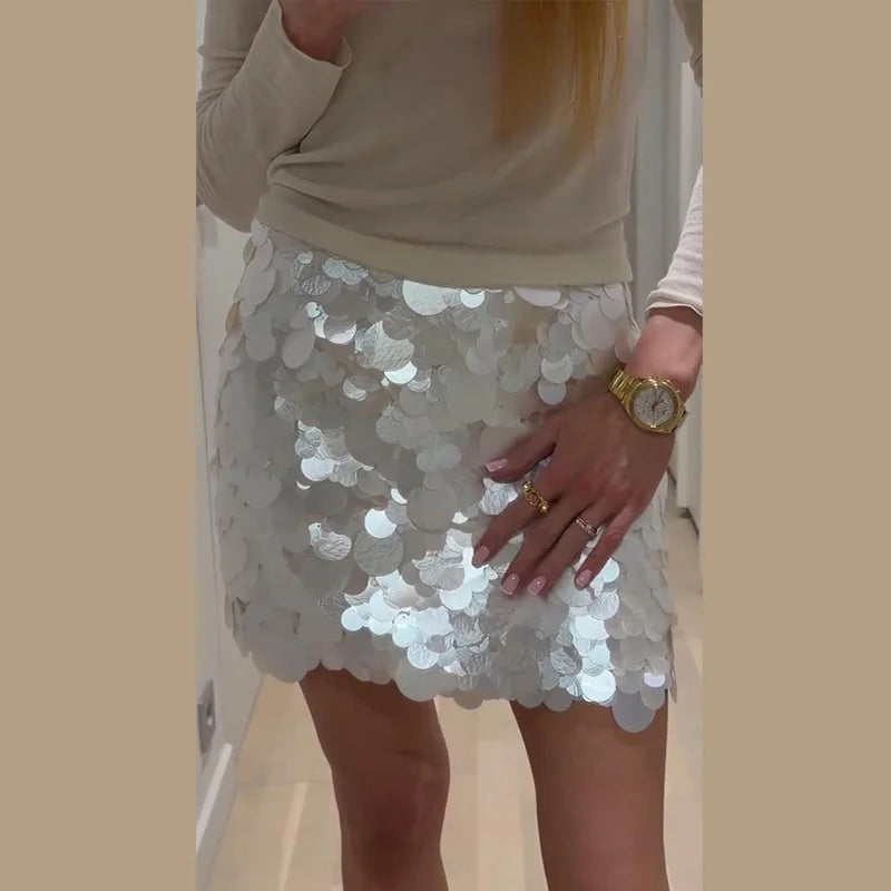 Sexy Sequined Women's Mini Skirts Chic High Waist Short A-line Beach Skirt 2026 Spring Summer Lady Y2k Party Wear
