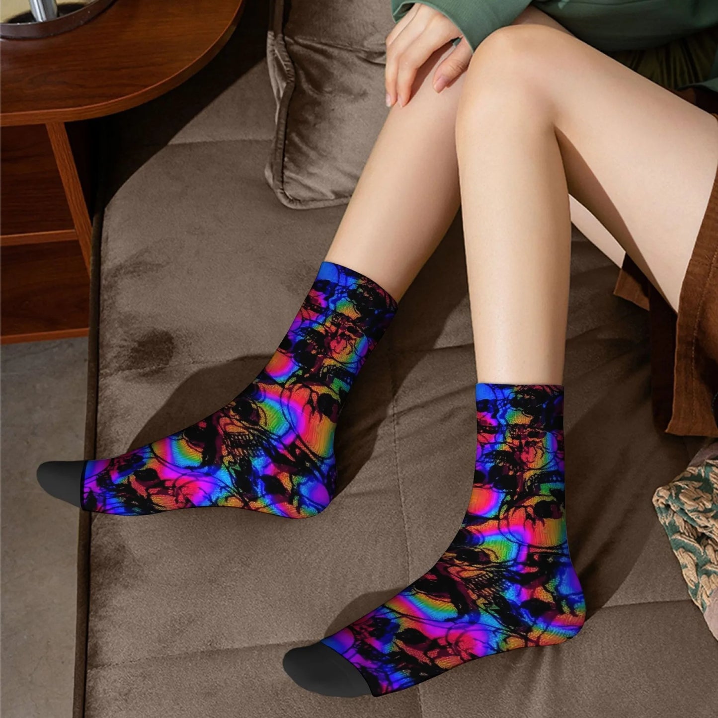 Harajuku retro psychedelic colorful dark skull print men's socks novel street trend cyberpunk style casual socks party gift