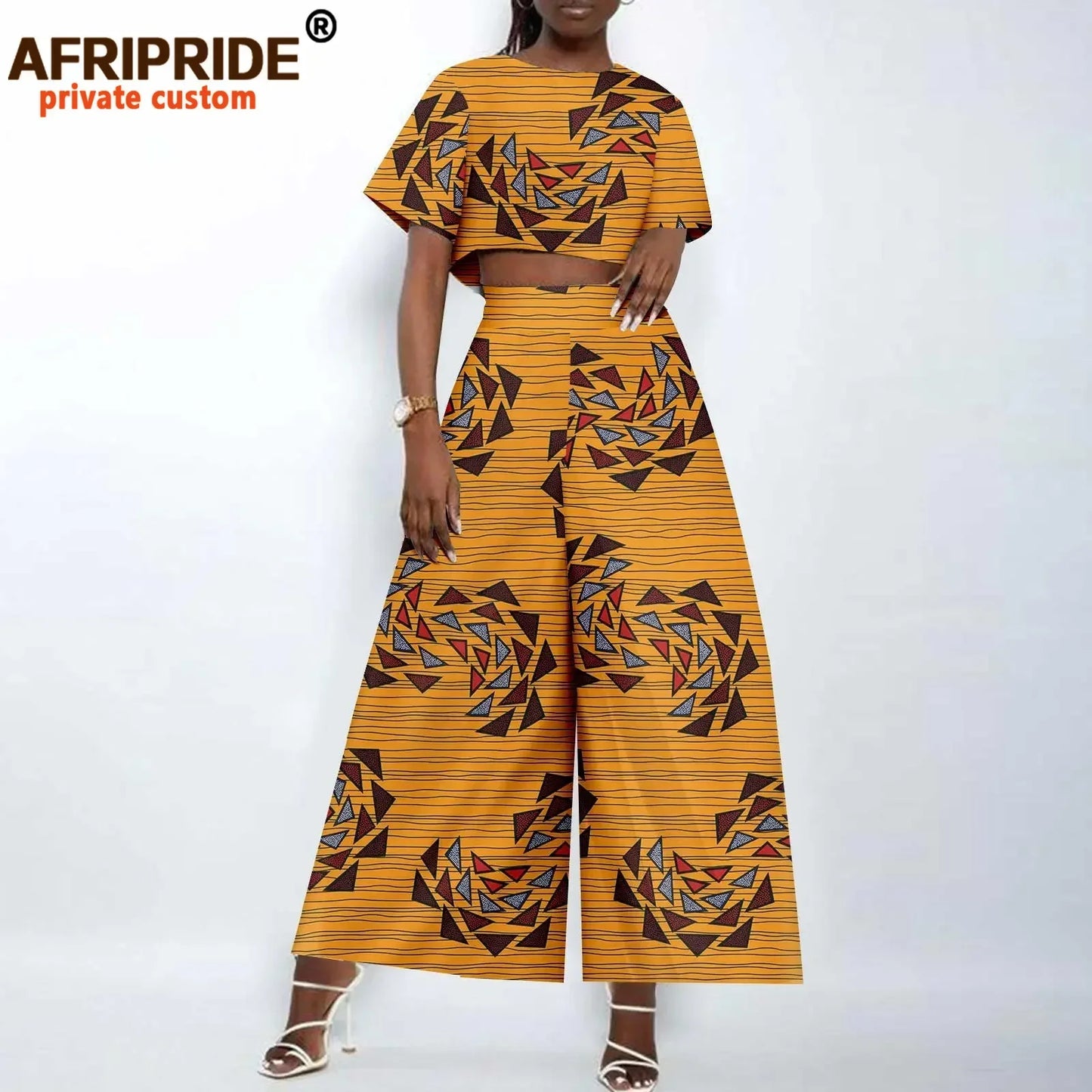 African Clothes for Women Crop Top and Wide-leg Pants 2 Piece Set Print Outfits Vintage Elegant Fashion Ankara Attire A2326002
