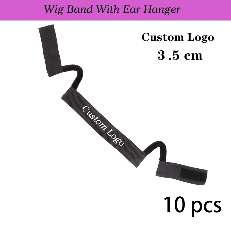 Custom Logo Lace Band With Ear Hanger For Wig Install 5PC 10PC Black Wig Bands To Melt Lace Edge Band With Cut-Outs Ear Not Hurt