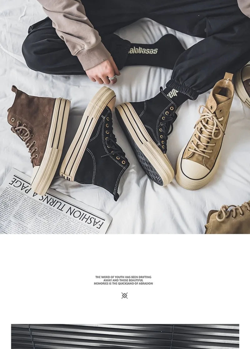 Couple Sneakers Classics Denim Canvas Shoes Fashion High Top Casual Shoes Platform Vulcanized Shoes for Men Lace Up Ankle Boots