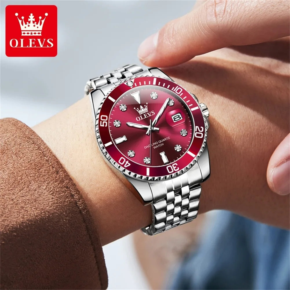 OLEVS Men's Watches Luxury Brand One-Way Timing Rotation Bezel Analog Original Quartz Watch for Men Submarine Series Wristwatch